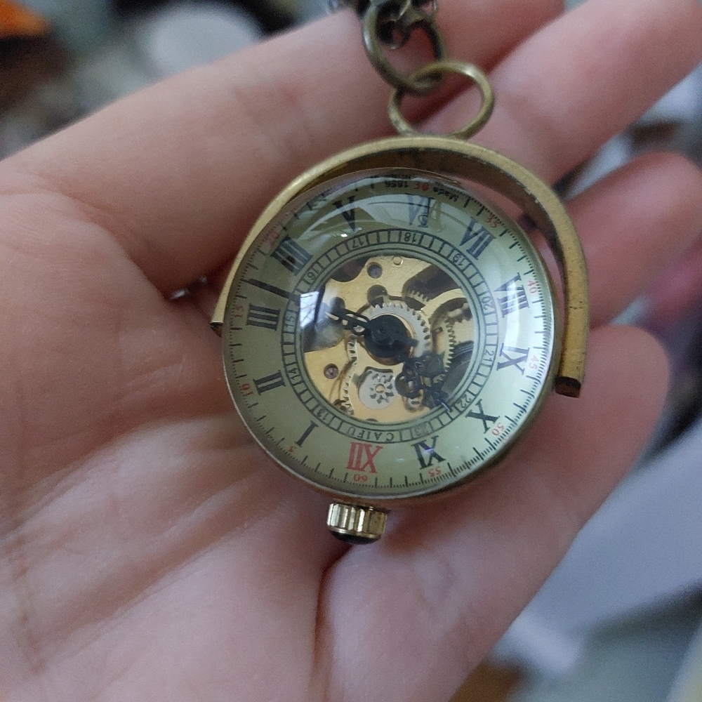 Rare Vintage Free People Steampunk Gear & Clock Necklace